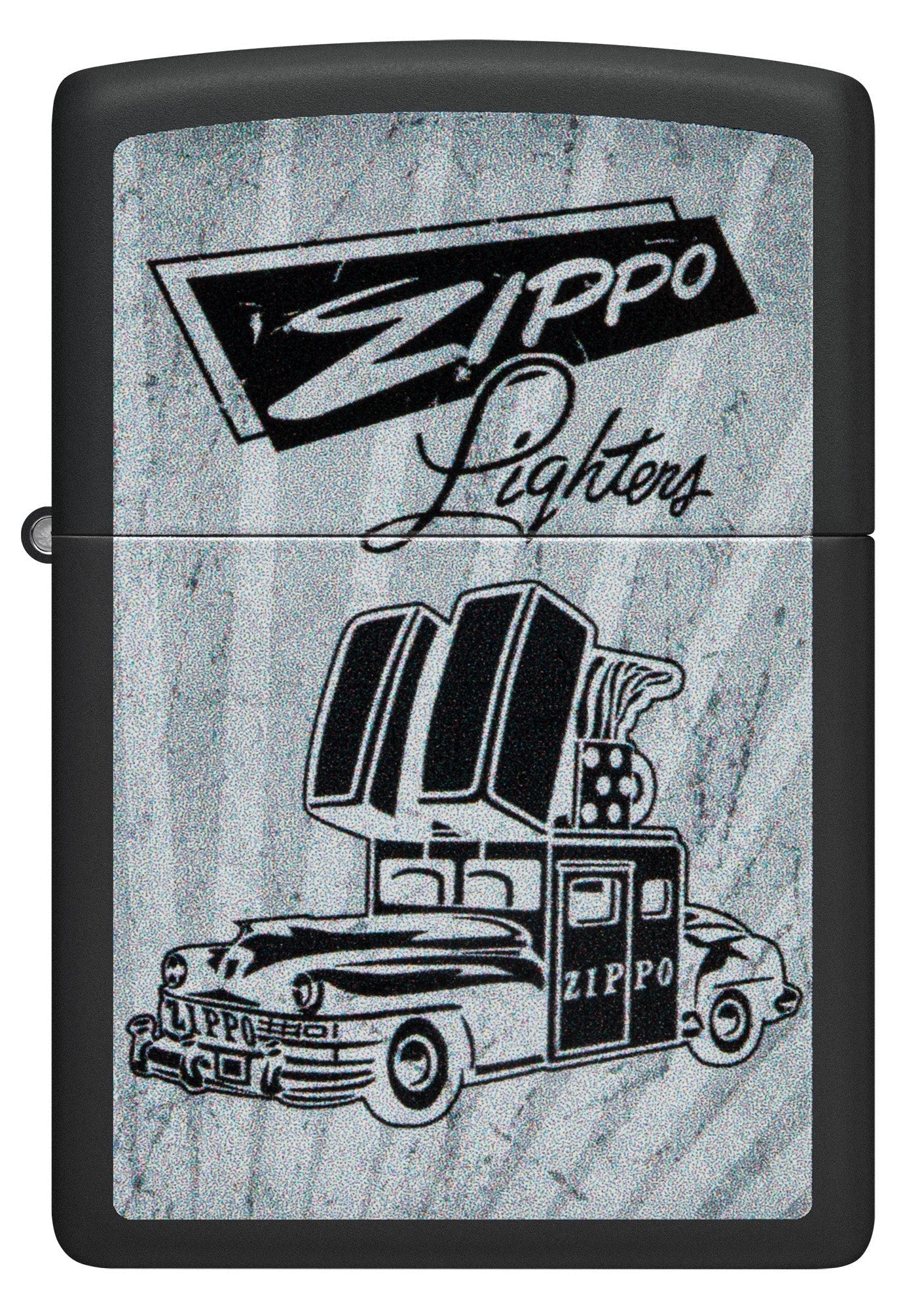 Front view of Zippo Car Design Black Matte Windproof Lighter.