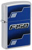 Front shot of Ford F150 Truck High Polish Chrome Windproof Lighter standing at a 3/4 angle.