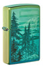 Front shot of Mountain Design High Polish Teal Windproof Lighter standing at a 3/4 angle