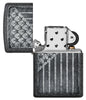 Stars and Stripes Design Iron Stone Windproof Lighter with its lid open and unlit.