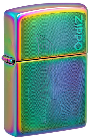 Front shot of Zippo Dimensional Flame Design Multi Color Windproof Lighter standing at a 3/4 angle.